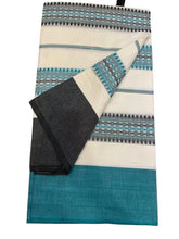 Festive Sea Green Dhonekhali Khadi Saree with Stripes - Saree - Aakritee - S10604